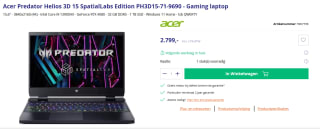 Acer Predator Helios 3D 15 SpatialLabs Edition PH3D15-71-9690 - Gaming laptop voor €2.799 bij Azerty