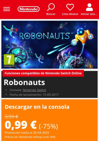 Robonauts Nintendo Switch por 0,99€.