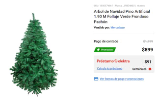 Arbol de Navidad Pino Artificial 1.90m por $899 en Elektra