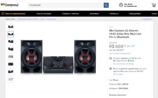 Mini System da LG, modelo Xbomm de Ck43 - R$ 669,92