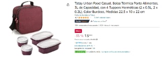 Bolsa térmica porta alimentos con 4 tuppers por 13,99€