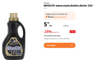 25% korting op Woolite wasmiddel voor donkere was bij Colruyt
