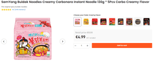 5 pakjes Samyang Ramen Hot Chicken Carbonara Noodles 130 gram voor €4,99 bij Ochama