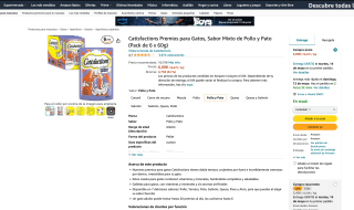 6 unidades premios para Gatos Catisfactions Sabor Mixto de Pollo y Pato de 60g por solo 5,40€