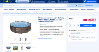 Piscina con marco de Acero Bestway Ø 366 x 100 cm, 9.150 L por 137€