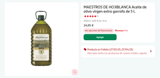 Aceite de oliva Virgen Extra 5l Maestros de Hojiblanca por 24,95€