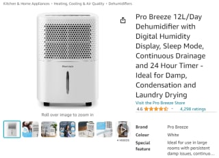 Achieve Pro Breeze 12L/day dehumidifier from Amazon for £127.49