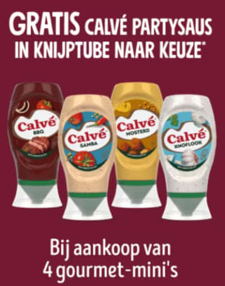 Gratis Calvé partysaus bij aankoop van 4 gourmet-mini's bij de Jumbo
