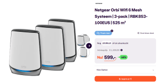 Netgear Orbi Wifi 6 Mesh Systeem 3-pack RBK853-100EUS voor €599 bij iBOOD
