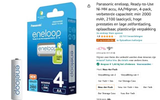 Panasonic eneloop 4 oplaadbare batterijen voor €7,56