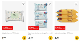 2+1 gratis op babydoekjes met je HEMA pas