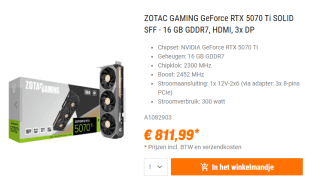 Zotac GAMING GeForce RTX 5070 Ti SOLID SFF Videokaart voor €811,40 bij Nbb
