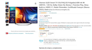Smart TV marca Hisense modelo ULED 55U7HQ por 521€