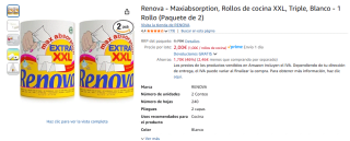 2 rollos Renova Maxiabsorption de cocina XXL, Triple por 2€