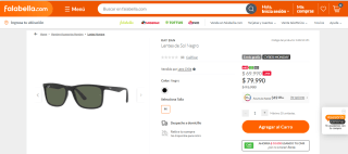 Lentes de sol Ray Ban para hombre por $69.990