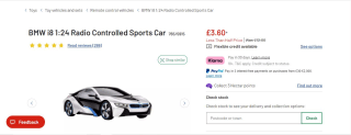 BMW i8 1:24 Radio Controlled Sports Car for £3.60