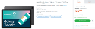 Tablette 11" Samsung Galaxy Tab A9 à 174,60€