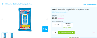 Blue Wonder hygiënische doekjes 21 stuks met 80 doekjes voor €19,99 bij de Plein