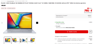 Portátil ASUS VivoBook 16X K3605ZU-N1116,16" WUXGA IPS 120 Hz i5-12450H, 16GB RAM, 512 GB SSD por 749€
