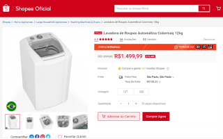 Lavadora de Roupas da Colormaq de 12kg - R$ 1.499,99
