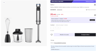 Batidora De Mano MyWave MWBTM-1500ACC Inox Pie Extra Largo 1500W con accesorios por 12.7€