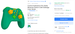 Control Pro Zelda Cx60 Voltedge por $198 en Mercado Libre