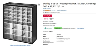 Stanley Ladenkastje 39 compartimenten voor €15,61 met Amazon prime