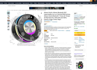 Altavoz Ducha Bluetooth IPX7 Impermeable con Luz Colorida RGB/Ventosa por 14,99€