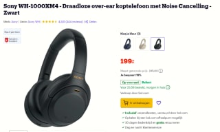 Sony WH-1000XM4 - Draadloze over-ear koptelefoon voor €199 bij Bol.com