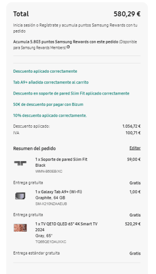 Chollazo Samsung Qled 55" + Galaxy Tab A9 Plus + Soporte pared Slim Fit por 499,29€