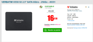 VERBATIM Vi550 S3 2.5" SATA 6Gb/s - 256Go - 49351 à 16,18€