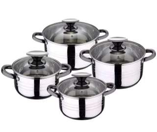 San Ignacio Bateria de cocina 8 piezas-acero inoxidable-tapas de vidrio por 22,40€.