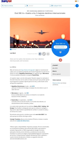 Vuelos a los 3 mejores destinos internacionales desde 30€.