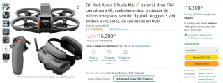 DJI Pack Avata 2 Dron FPV 4K por $16,309 en Amazon