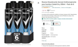 Pack de 6 × 200ml Desodorante REXONA Cobalt Dry Hombre por 10,96€
