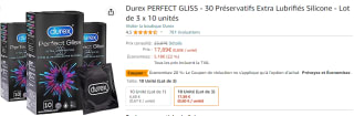 Durex PERFECT GLISS - 30 Préservatifs Extra Lubrifiés à 17,89€