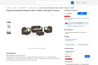 Conjunto de Jardín Apolo Wengué con mesa + 2 Sillones + Sofá Apolo Antracita por 179€