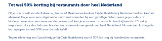 Met 1 Staatsloterij punt tot 50% korting op restaurants