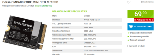 Corsair MP600 CORE MINI 1TB M.2 SSD hardeschijf voor €69,90