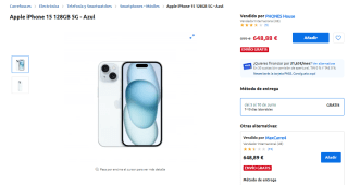 Apple iPhone 15 128GB 5G - Azul por 648,88€
