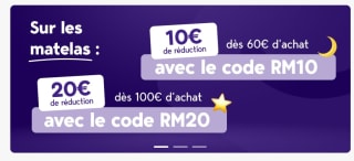 Reduction de 10€ pour 60€ d'achat sur une sélection de matelas