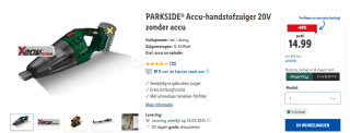 PARKSIDE Accu-handstofzuiger nat/droog 20V zonder accu 12 AirWatt voor €14,99 in de Lidl webshop