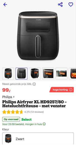 Airfryer Philips XL HD9257/80 voor €99 bij Bol