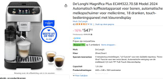 De'Longhi Magnifica Plus Volautomatische espressomachine voor €547,33 bij Amazon