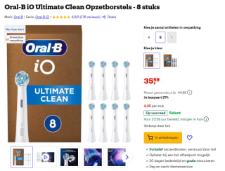 Oral-B Opzetborstels iO Ultimate Clean Wit 8 stuks voor €35,59 bij Bol