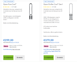 €100 korting op veel Dyson luchtkoelers