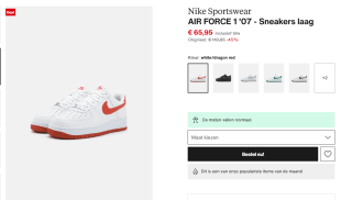 Nike AIR FORCE 1 '07 wit rood voor €65,95 bij Zalando