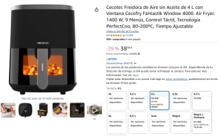 Cecotec Freidora de Aire sin Aceite de 4 L con Ventana Cecofry Fantastik Window 4000 por 38,90€