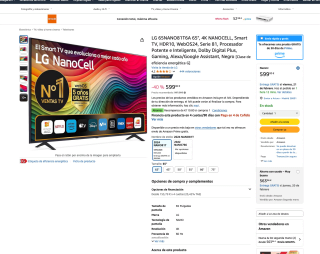 LG 65NANO81T6A 65" 4K NanoCell Smart TV + Recompensa de 119,80€ (Precio final 479,20€)