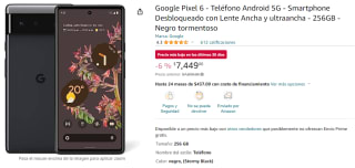 Google Pixel 6 Nuevo 256GB por $7,449 en Amazon